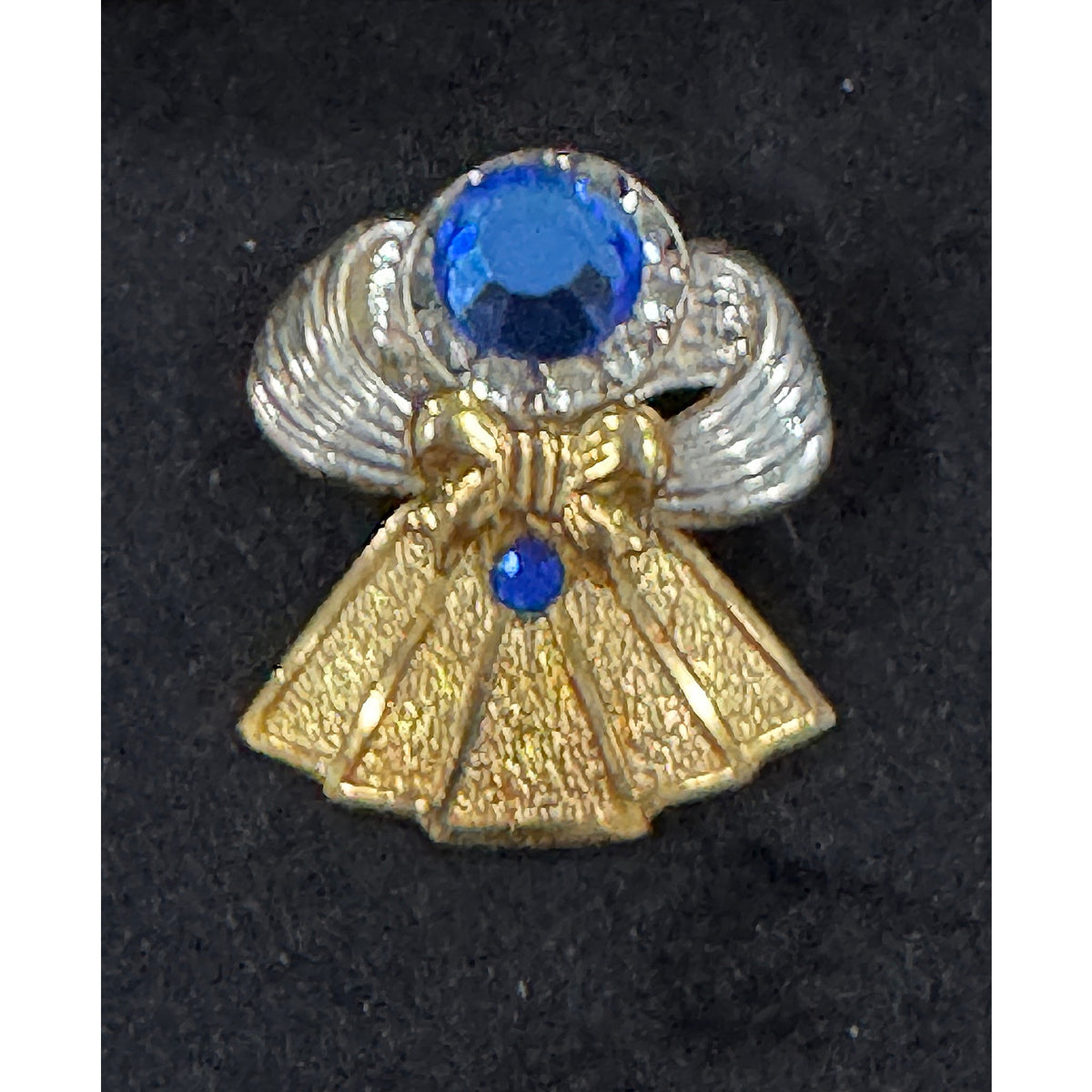 Vintage Angel Pin Gold & Silver Tone Blue Rhinestones Christmas Brooch CP152