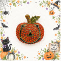 Halloween Jack O Lantern Brooch Orange Rhinestone Pumpkin Gold Tone Pin CP214