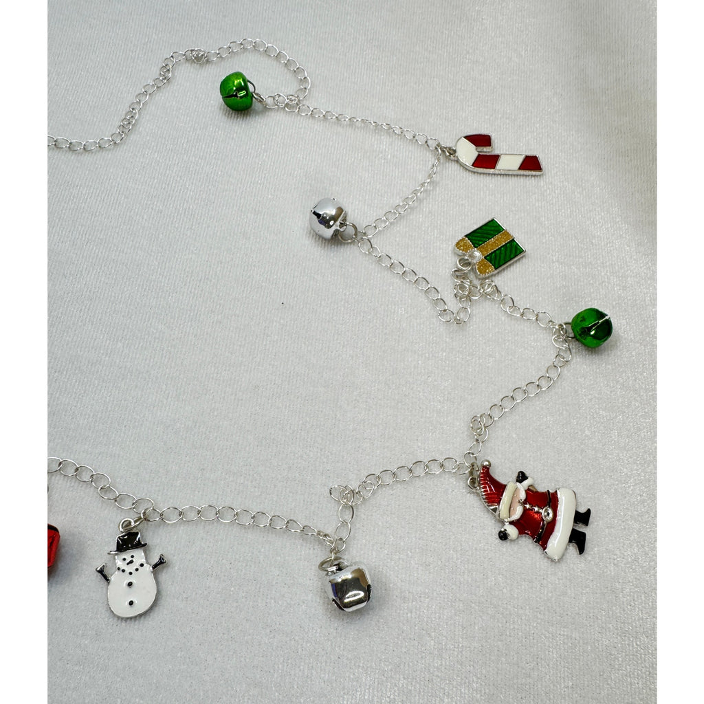 New Christmas Holiday Charm Necklace 36" Long Santa Snowman Bells Tree N143