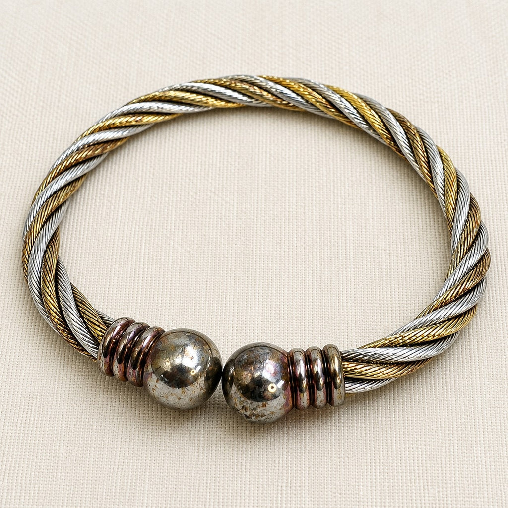 Two Tone Twisted Cable Cuff Bracelet Adjustable Statement Jewelry B179