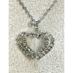 Vintage Double Heart Rhinestone Pendant Necklace Silver Tone 20" Chain N453