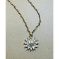 Gold Tone Sunflower Necklace with Clear Rhinestone Pendant 16-18" Chain New N305