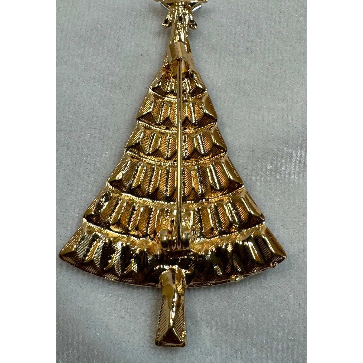Clear Rhinestone Christmas Tree Brooch Pin Gold Tone Holiday 2.5" CP170