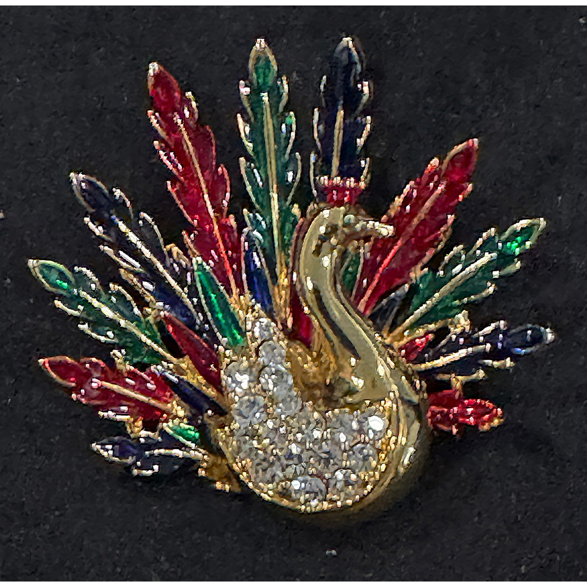 Colorful Peacock Bird Rhinestone Gold-Tone Pin  Brooch Vintage Style CP142