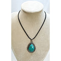 Faux Turquoise Teardrop Pendant Necklace 24 Inch Black Cord Southwestern N523