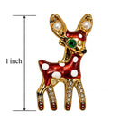 Small Christmas Reindeer Brooch Red Enamel Rhinestone Gold Tone Deer Pin CP173