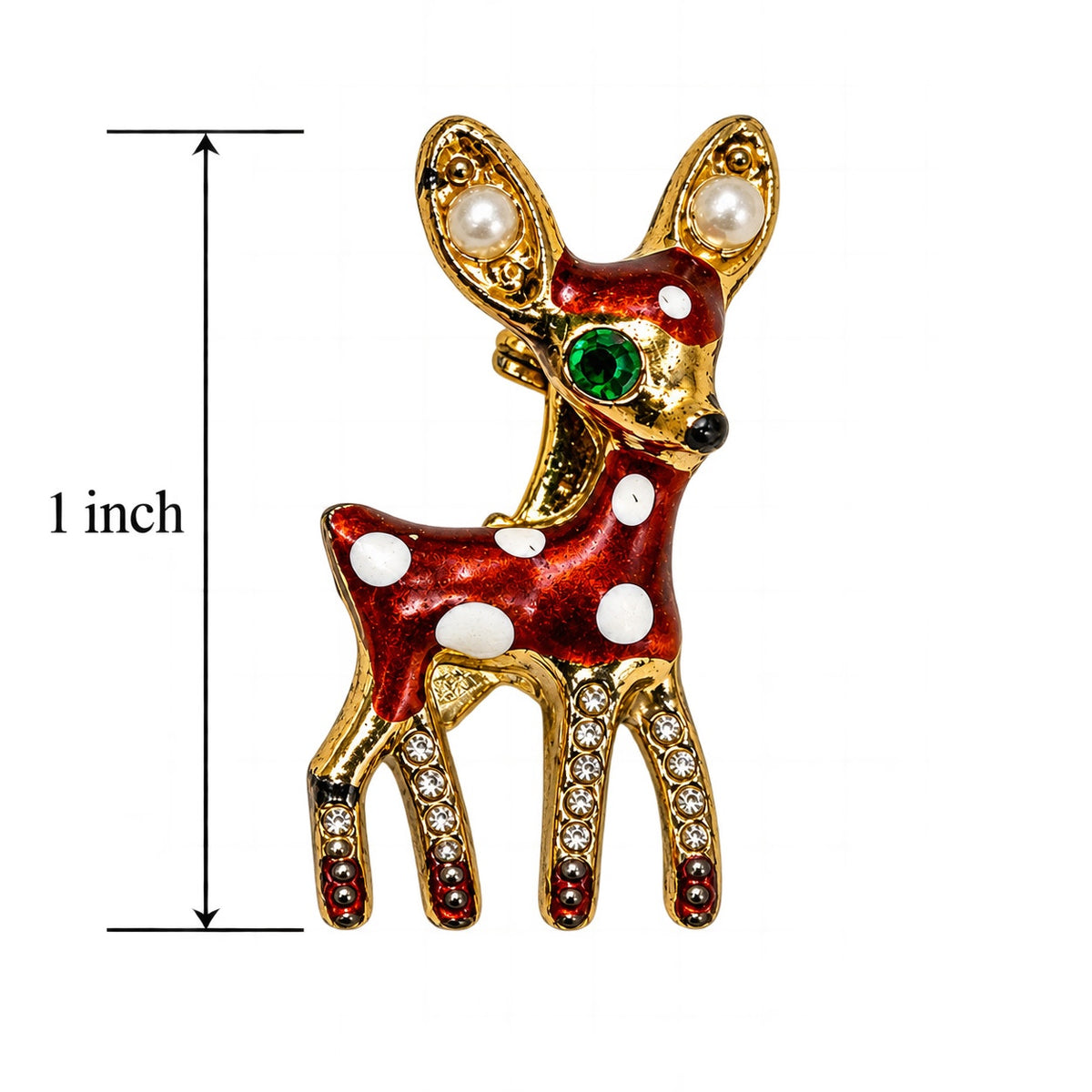 Small Christmas Reindeer Brooch Red Enamel Rhinestone Gold Tone Deer Pin CP173
