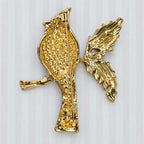 Red Cardinal Rhinestone Brooch Pin Gold Tone Christmas Bird Holly 2.25" CP170