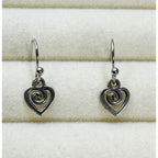 Tiny Silver Heart Dangle Hook Earrings Swirl Open Heart 3/4 Inch Minimalist E482