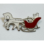 Vintage Christmas Horse & Sleigh Enamel Brooch Red White Holiday 1" x 1.5" CP154