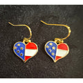 Americana USA Heart Flag Dangle Earrings Patriotic Red White Blue E233
