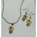 Sunflower Necklace & Earring Set Gold Silver Tone Floral Jewelry 18-20"  N363