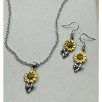 Sunflower Necklace & Earring Set Gold Silver Tone Floral Jewelry 18-20"  N363