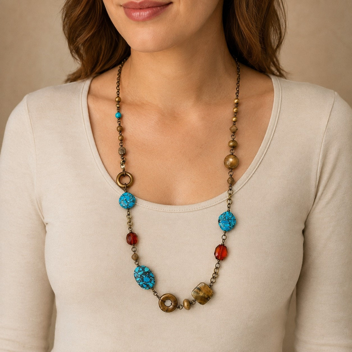 Chico’s Multicolor Beaded Statement Necklace 28 Inch Boho Jewelry N621