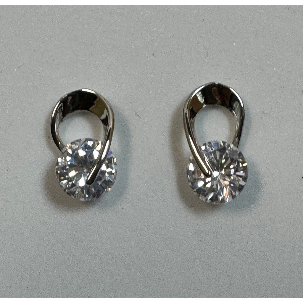 Silver Rhinestone Stud Earrings Clear Crystal Accent 5/8" New Elegant E301