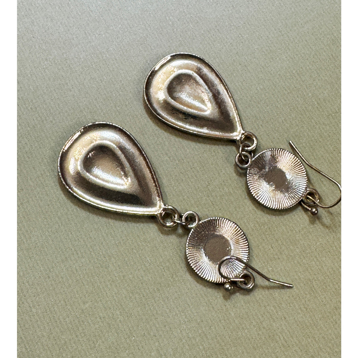 Vintage Enamel Teardrop Dangle Earrings Pastel Blue Pink Gold Boho 2.75" E506