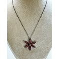 Vintage Pink Rhinestone Flower Pendant Necklace Silver Tone Floral Jewelry N457