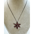 Vintage Pink Rhinestone Flower Pendant Necklace Silver Tone Floral Jewelry N457