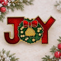 Small JOY Christmas Brooch Red Enamel Wreath Gold Tone Holiday Pin 1 Inch CP174