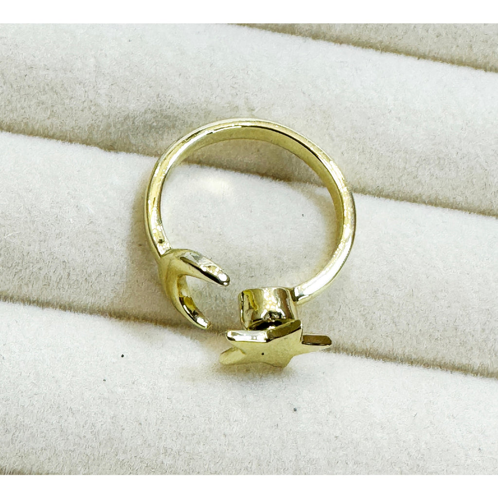Gold Star Moon Adjustable Ring Celestial Open Band Minimalist New R009