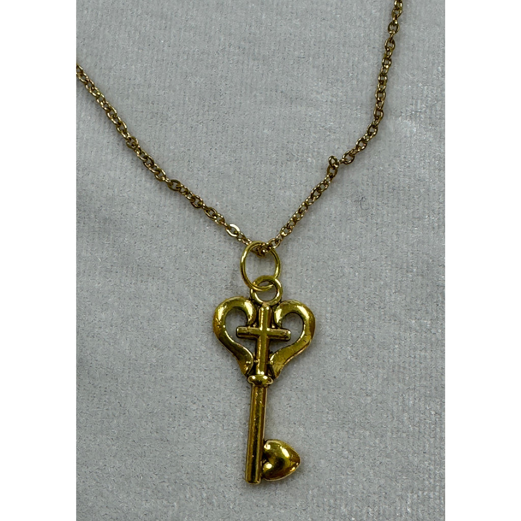 Gold Heart Key Necklace Cross Key Pendant 18-20 Inch Chain N285