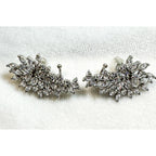 Rhinestone Floral Climber Earrings Silver Tone Crystal Leaf Vine Posts  E288
