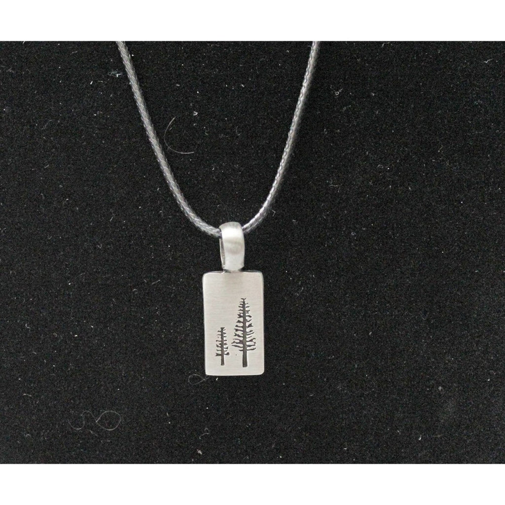 Silver Pendant with Two Pine Trees On A Black Cord N110