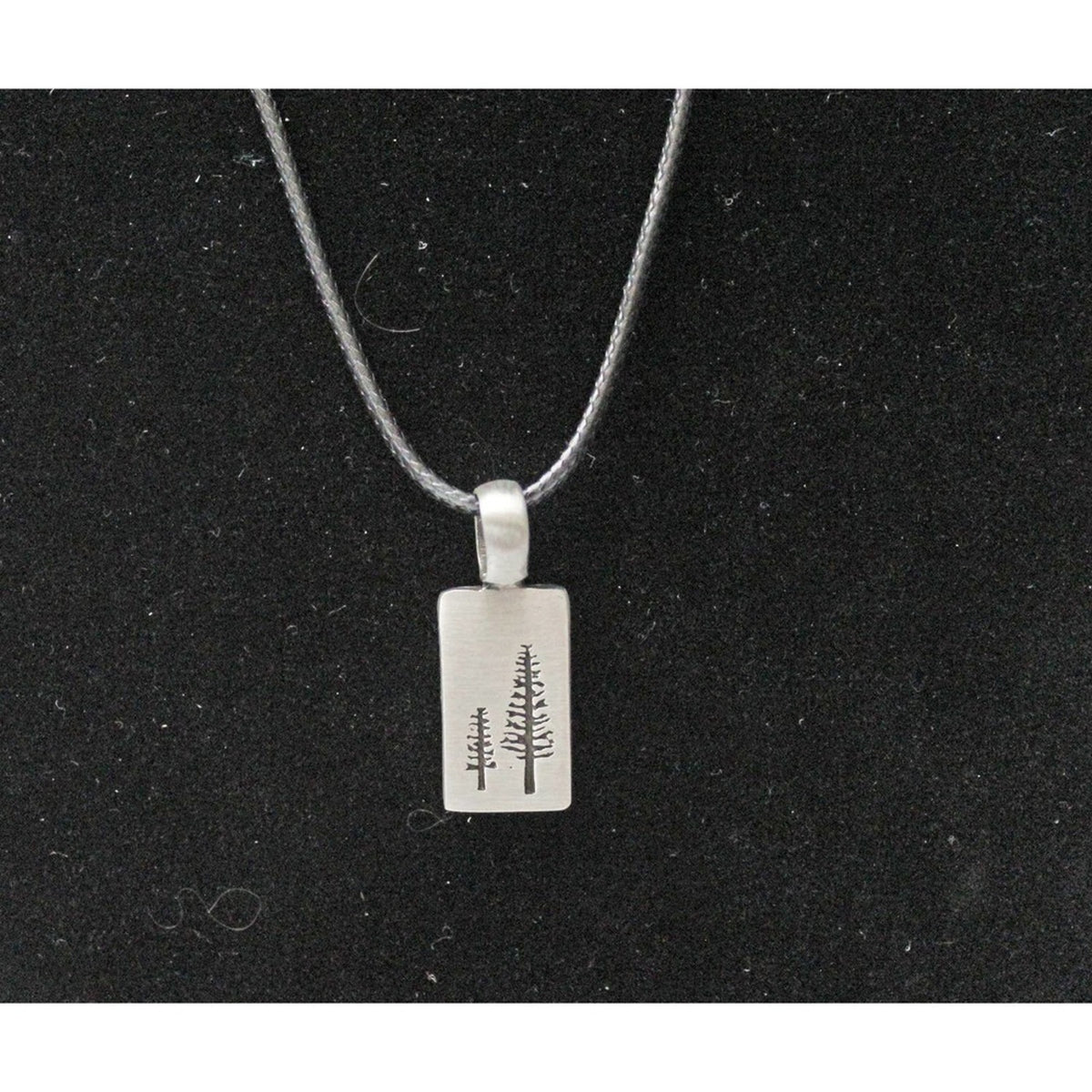 Silver Pendant with Two Pine Trees On A Black Cord N110