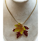Fall Autumn Leaf Necklace Colorful Enamel Leaves Pendant 22 Inch Chain N369