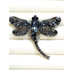 Black Rhinestone Dragonfly Brooch Pin Gunmetal Gray Crystal Insect 2" CP250