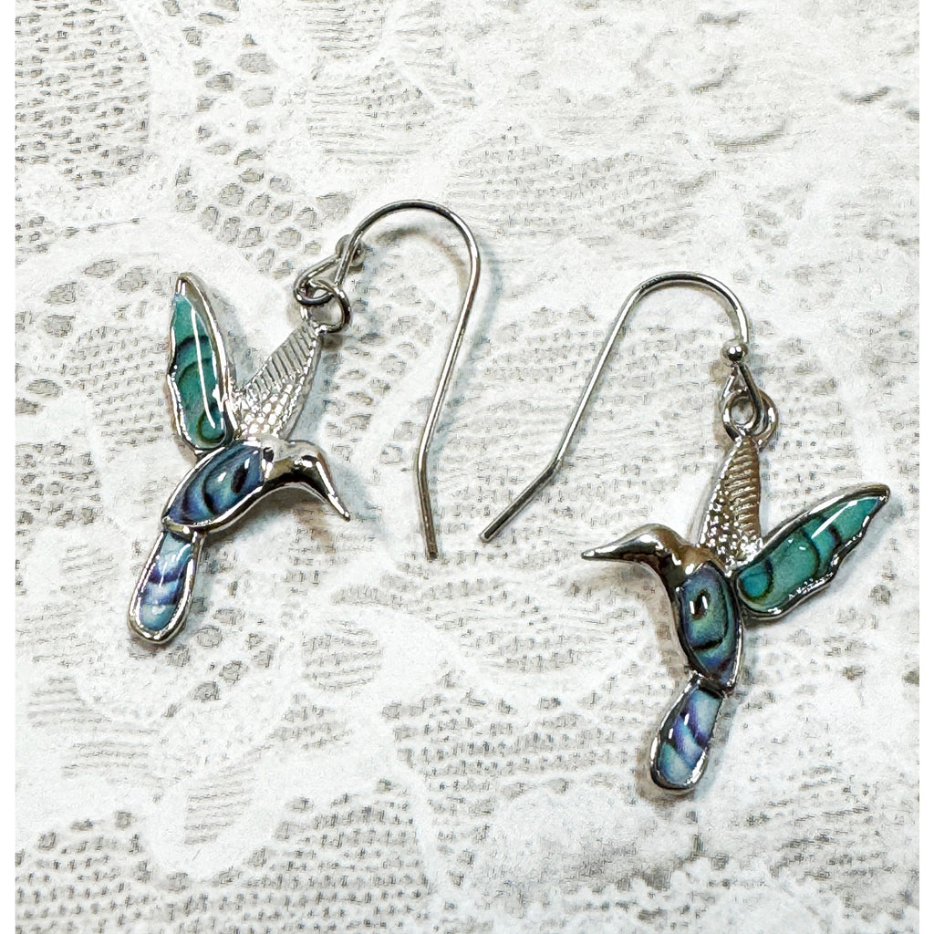 Silver Tone Turquoise Hummingbird Drop Earrings 2 Inch Dangle Bird E295