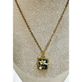 New Gold Tone Floral Pendant Necklace Black Enamel Faux Pearl N456