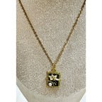 New Gold Tone Floral Pendant Necklace Black Enamel Faux Pearl N456