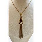 Gold Tone Tassel Pendant Necklace  Long Fringe Statement Necklace New N442