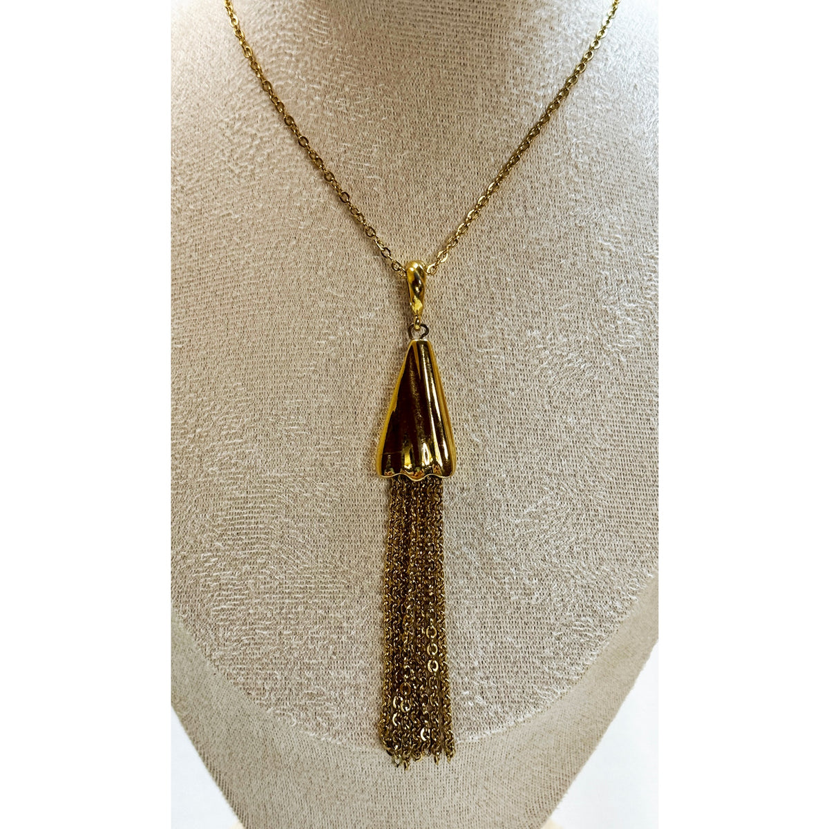Gold Tone Tassel Pendant Necklace  Long Fringe Statement Necklace New N442