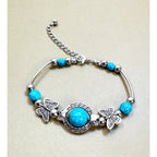 Turquoise Beaded Butterfly Bracelet Silver Tone Adjustable 7-8 Inch New B142