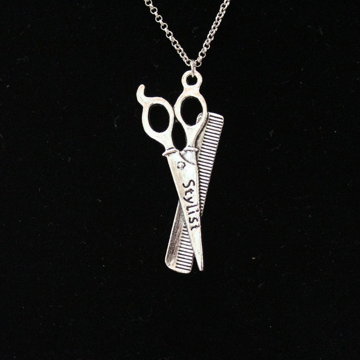 New Fashion Comb and Scissor Stylish Silver Tone Necklace N89
