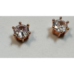 Rose Gold Faux Diamond Stud Earrings 3/8 Inch Round Solitaire Crystal Posts C302