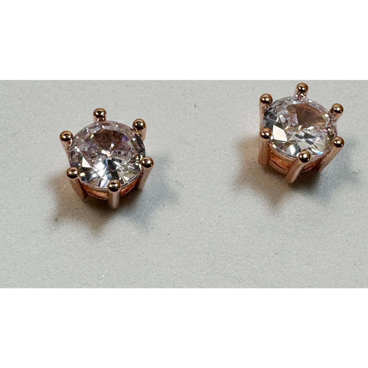 Rose Gold Faux Diamond Stud Earrings 3/8 Inch Round Solitaire Crystal Posts C302