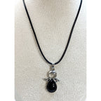 Black Angel Necklace Silver Tone Pendant W/ Stones on a 24" Black Cord 1.5" N546