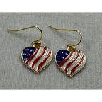 Americana USA Heart Flag Dangle Earrings Patriotic Red White Blue E235