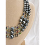 Silver Gray Faux Pearl Crystal Multi Strand Statement Necklace N643