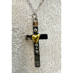 Silver Cross Necklace Gold Heart Accent Christian Faith 18-20" Chain 1.5" N360