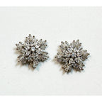 Silver Tone Rhinestone Flower Post Earrings Sparkly Crystal Studs 5/8" E292