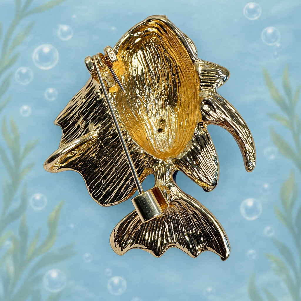 Purple Tropical Fish Brooch Pin Rhinestone Gold Tone Enamel Ocean Jewelry CP181