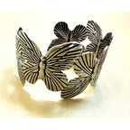 Silver Tone Butterfly Cuff Bracelet Adjustable Wide Open Bangle 1"