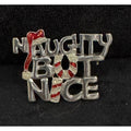 Naughty But Nice Christmas Enamel Pin Red & Silver Holiday Brooch CP121