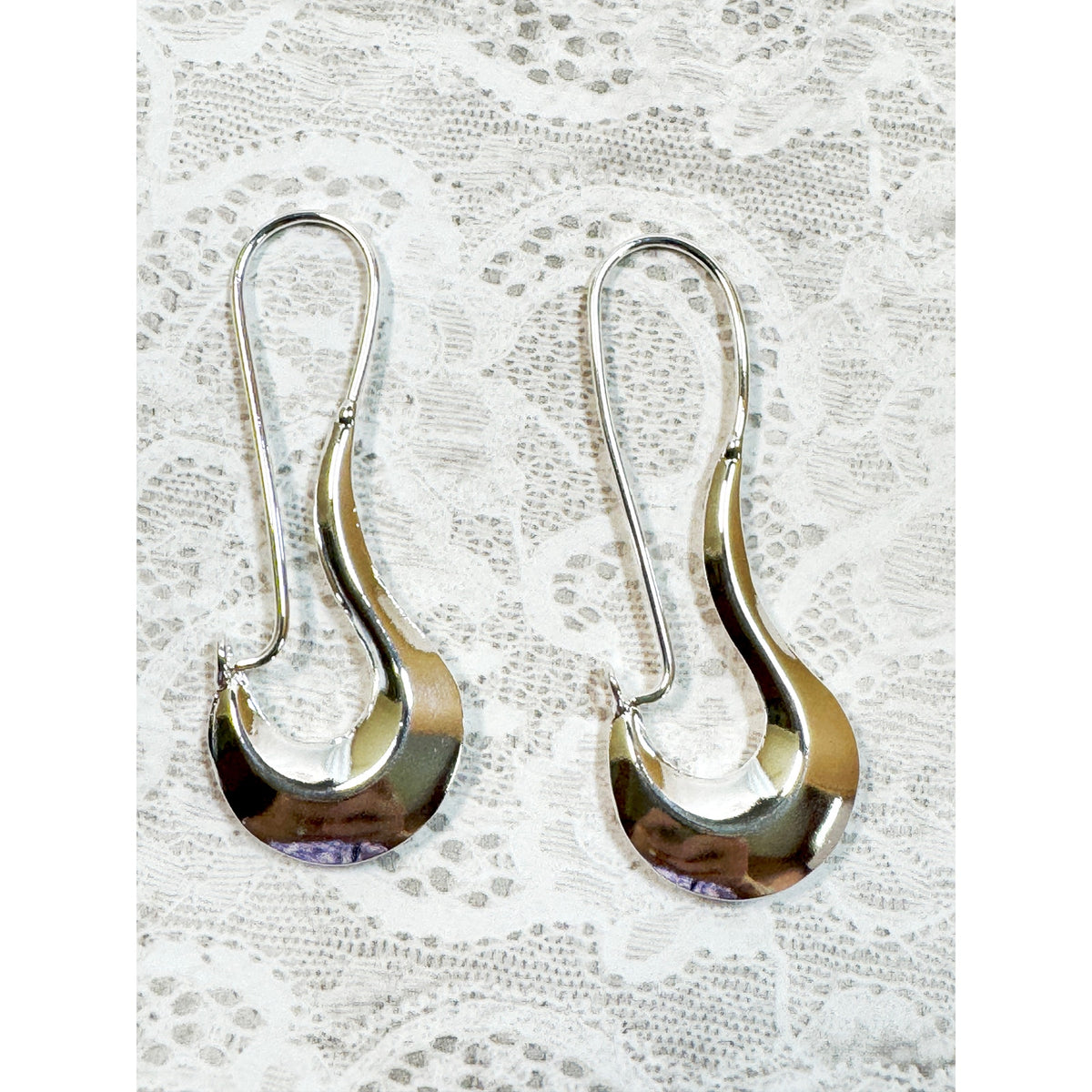 925 Silver Plated Modern Dangle Earrings 2.5 Inch Long Contemporary  E296