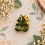 Green Enamel Double Leaf Brooch Gold Tone Textured Botanical Vintage Pin CP208