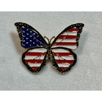 Americana Butterfly Pin Red White Blue Enamel Brooch USA Patriotic 2" CP159